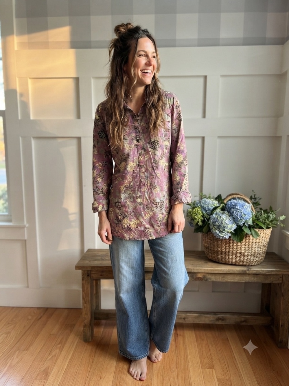 Woolrich Dusty Mauve Floral Button-Front Tunic XL
